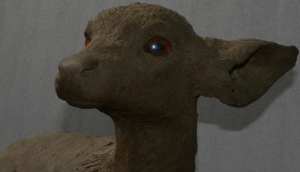 Sculptures, Fawn, Clay, Lifesize, Close up, Left side face, Cropped, 023